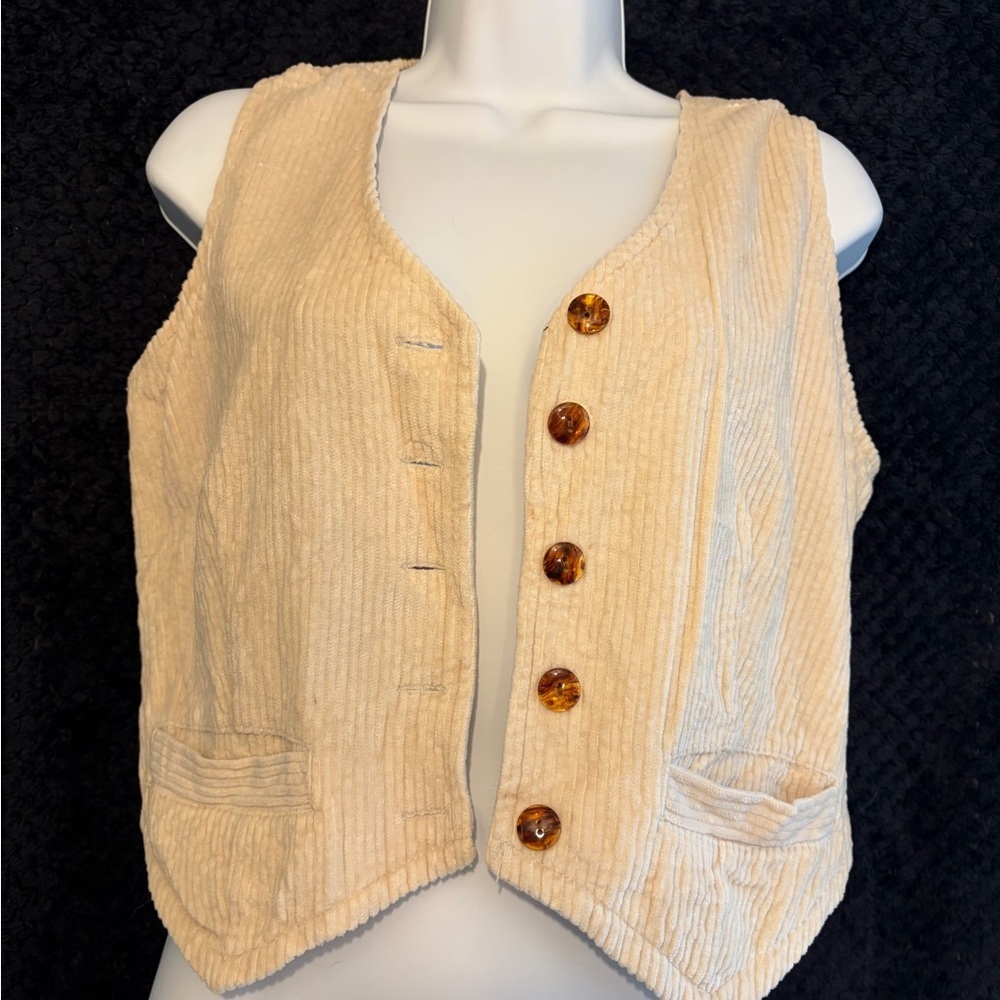 Vintage 90s Y2K Merona Cream Corduroy Vest with Brown Buttons